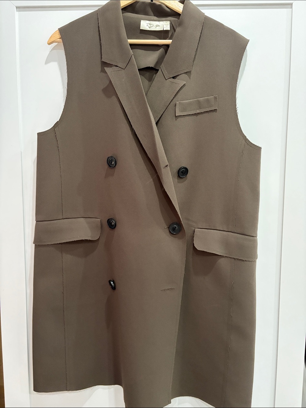 RD Style Olive Brown Sleeveless Double-Breasted Vest